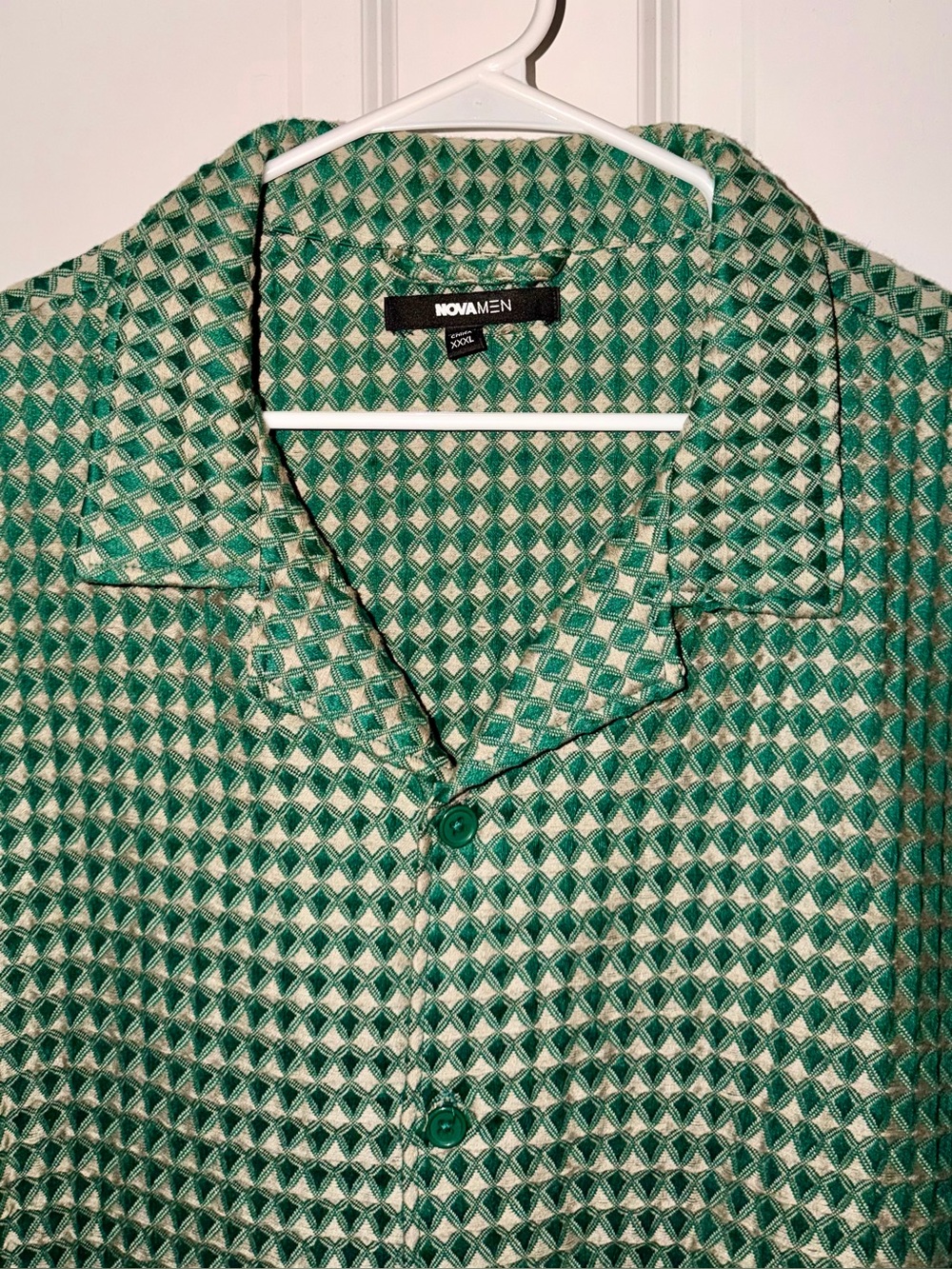 Fashion Nova Green Diamond-Pattern Button-Down Shirt